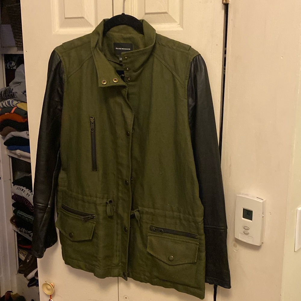 Real leather, hunter green outerwear.
